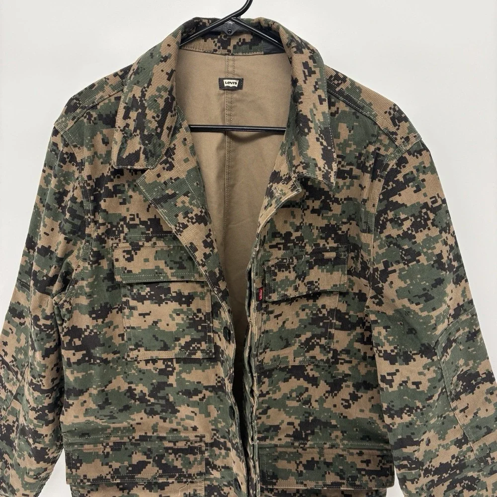 Vintage Levis Digital Camo Corduroy Chore Jacket Hidden Button Rare Y2K Men M